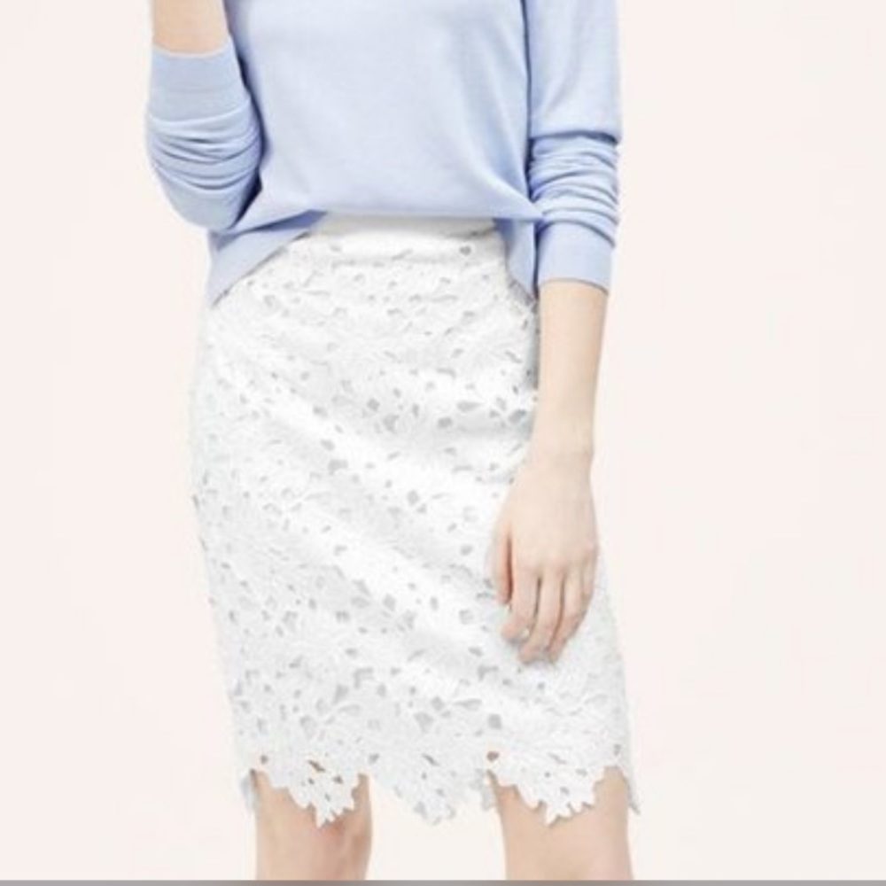 Ann Taylor Loft Floral Ivory White Lace Pencil Skirt, 0